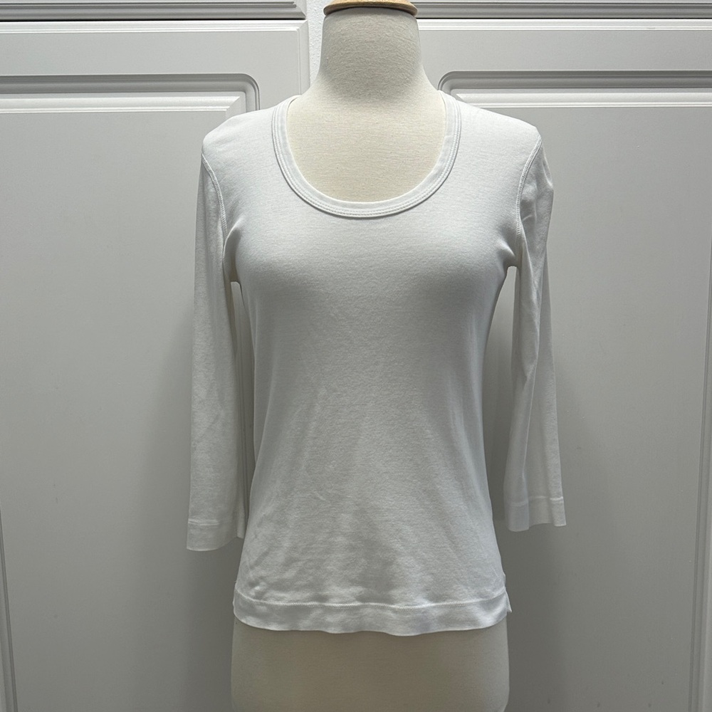 Three Dots Classic White 3/4 Sleeve Top